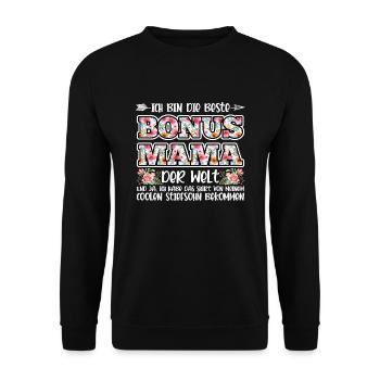 Bonus Mama Familie Stiefmutter Geschenk - Unisex Pullover - Schwarz - Vorne - Alina (178cm) & Michal (187cm)