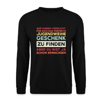 Jugendweihe Jugend Jugendfeier Geschenk - Unisex Pullover - Schwarz - Vorne - Alina (178cm) & Michal (187cm)