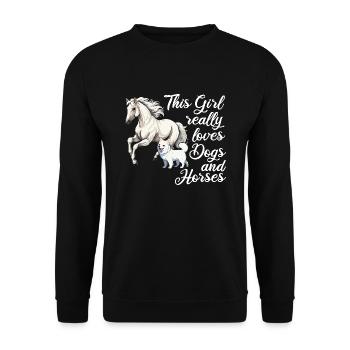 Pferd Pferde und Hund Hund Geschenk - Unisex Pullover - Schwarz - Vorne - Alina (178cm) & Michal (187cm)