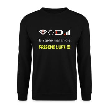 Frische Luft Gamer Nerd Fun Spaß Lustig Zocker - Unisex Pullover - Schwarz - Vorne - Alina (178cm) & Michal (187cm)