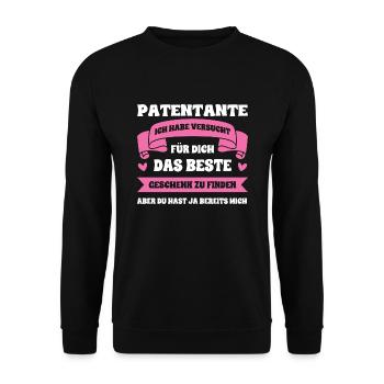 Patentante Familie Taufpatin Geschenk - Unisex Pullover - Schwarz - Vorne - Alina (178cm) & Michal (187cm)