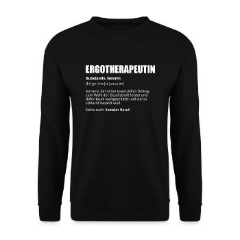 Ergotherapeutin/Ergotherapie/Wörterbuch/Definition - Unisex Pullover - Schwarz - Vorne - Alina (178cm) & Michal (187cm)