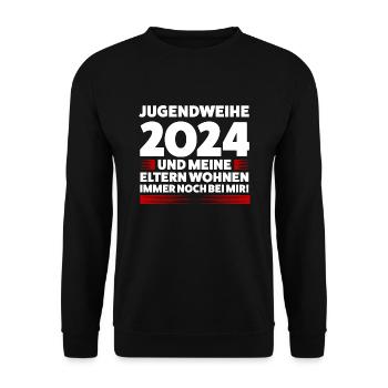 Jugendweihe 2024 Jugend Jugendfeier 2024 Geschenk - Unisex Pullover - Schwarz - Vorne - Alina (178cm) & Michal (187cm)