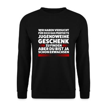 Jugendweihe Jugend Konfirmation Geschenk - Unisex Pullover - Schwarz - Vorne - Alina (178cm) & Michal (187cm)
