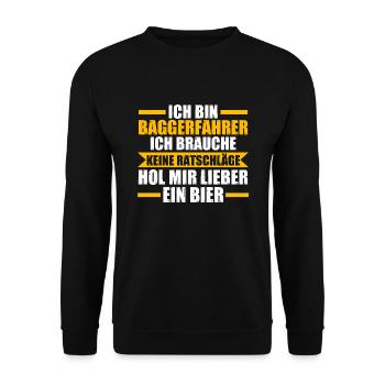Baggerfahrer Bier Bagger Geschenk - Unisex Pullover - Schwarz - Vorne - Alina (178cm) & Michal (187cm)