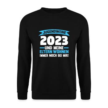Jugendweihe Party Geschenk - Unisex Pullover - Schwarz - Vorne - Alina (178cm) & Michal (187cm)