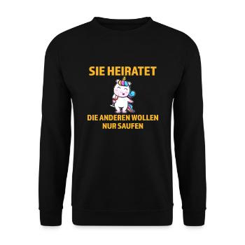 Junggesellenabschied Braut Einhorn Geschenk - Unisex Pullover - Schwarz - Vorne - Alina (178cm) & Michal (187cm)