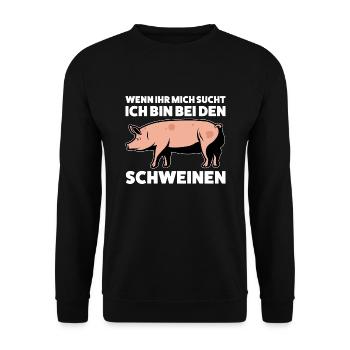 Schwein Bauer Schweinezucht Geschenk - Unisex Pullover - Schwarz - Vorne - Alina (178cm) & Michal (187cm)