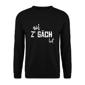 Schweizerdeutsch take it easy - Nid z gäch hüt - Unisex Pullover - Schwarz - Vorne - Alina (178cm) & Michal (187cm)