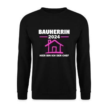 Bauherrin 2024 Hausbau Richtfest Geschenk - Unisex Pullover - Schwarz - Vorne - Alina (178cm) & Michal (187cm)