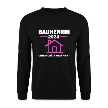 Bauherrin 2024 Hausbau Bauleiterin Geschenk - Unisex Pullover - Schwarz - Vorne - Alina (178cm) & Michal (187cm)