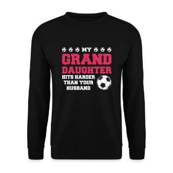 Fußball Oma Enkelin Fußball Oma Sport Geschenk - Unisex Pullover - Schwarz - Vorne - Alina (178cm) & Michal (187cm)
