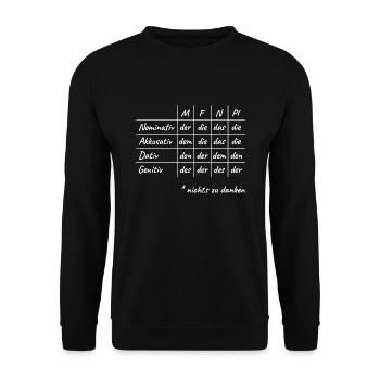 Lustiges Deutsche Grammatik Hilfe Deutsch Lehrer - Unisex Pullover - Schwarz - Vorne - Alina (178cm) & Michal (187cm)
