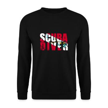 Scuba Diver Red White Flag Vintage Tauchen - Unisex Pullover - Schwarz - Vorne - Alina (178cm) & Michal (187cm)