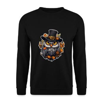 Halloween Eule - Unisex Pullover - Schwarz - Vorne - Alina (178cm) & Michal (187cm)