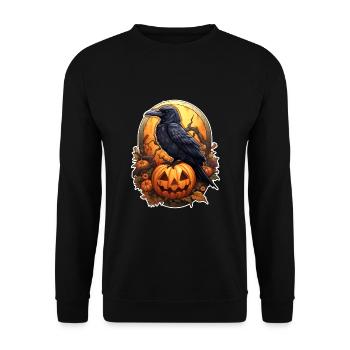 Halloween raven on pumpkin - Unisex Sweatshirt - black - Front - Alina (178cm) & Michal (187cm)
