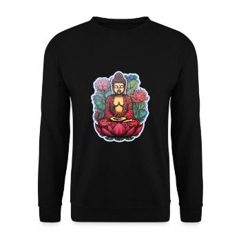 Buddha Zen Lotusblüte Meditation - Unisex Pullover - Schwarz - Vorne - Alina (178cm) & Michal (187cm)