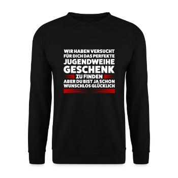 Jugendweihe Jugend Jugendfeier Geschenk - Unisex Pullover - Schwarz - Vorne - Alina (178cm) & Michal (187cm)