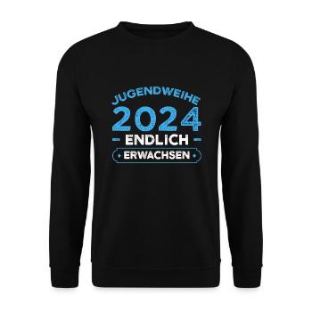 Jugendweihe 2024 Jugend Erwachsen Werden Geschenk - Unisex Pullover - Schwarz - Vorne - Alina (178cm) & Michal (187cm)