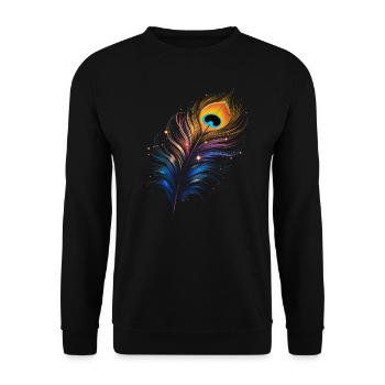 Bunte Pfauenfeder, Vogel, Feder, einzeln, Muster - Unisex Pullover - Schwarz - Vorne - Alina (178cm) & Michal (187cm)