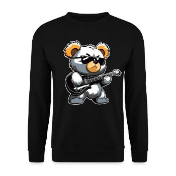 Heavy Metal Teddy Bär mit E-Gitarre - Unisex Pullover - Schwarz - Vorne - Alina (178cm) & Michal (187cm)