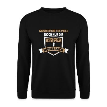 Dudelsack Musiker Sackpfeife Geschenk - Unisex Pullover - Schwarz - Vorne - Alina (178cm) & Michal (187cm)