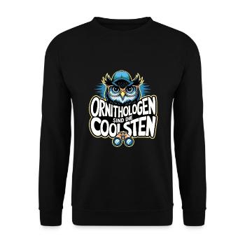 Ornithologen sind die Coolsten lustige Eule - Unisex Pullover - Schwarz - Vorne - Alina (178cm) & Michal (187cm)