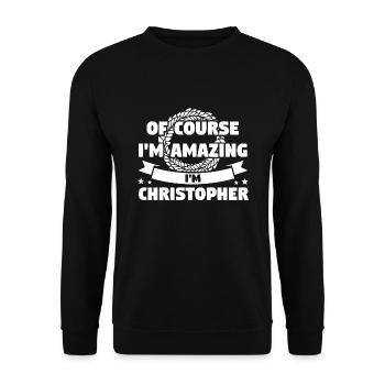 Vornamen Christopher namens Christopher Geschenk - Unisex Pullover - Schwarz - Vorne - Alina (178cm) & Michal (187cm)