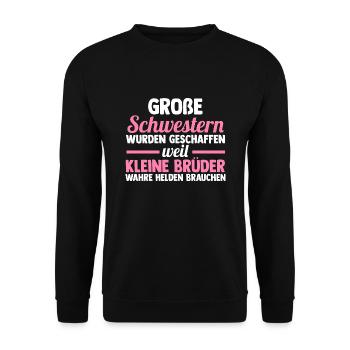 Große Schwester Familie Grosse Schwester Geschenk - Unisex Pullover - Schwarz - Vorne - Alina (178cm) & Michal (187cm)