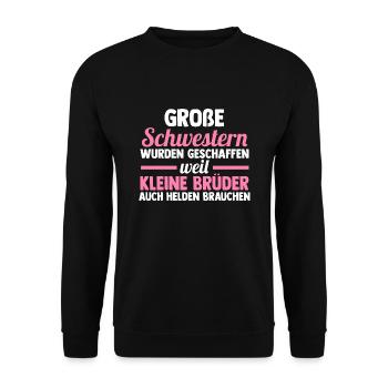 Große Schwester Familie Schwestern Geschenk - Unisex Pullover - Schwarz - Vorne - Alina (178cm) & Michal (187cm)