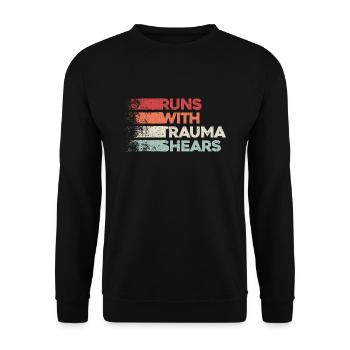 Runs With Trauma Shears - First Aid Gift - Unisex Sweatshirt - black - Front - Alina (178cm) & Michal (187cm)