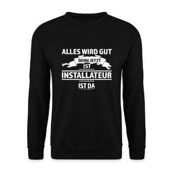 Installateur Beruf Klempner Geschenk - Unisex Pullover - Schwarz - Vorne - Alina (178cm) & Michal (187cm)