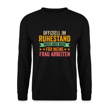 Ruhestand Rente Pensionierung Geschenk - Unisex Pullover - Schwarz - Vorne - Alina (178cm) & Michal (187cm)