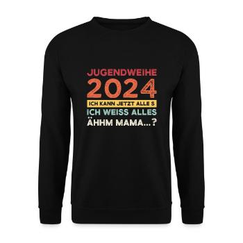 Jugendweihe 2024 Jugend Jugendfeier 2024 Geschenk - Unisex Pullover - Schwarz - Vorne - Alina (178cm) & Michal (187cm)