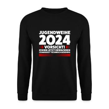 Jugendweihe 2024 Jugend Erwachsen Werden Geschenk - Unisex Pullover - Schwarz - Vorne - Alina (178cm) & Michal (187cm)