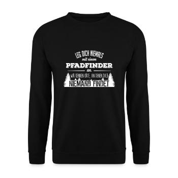 Leg dich niemals mit einem Pfadfinder an - Unisex Pullover - Schwarz - Vorne - Alina (178cm) & Michal (187cm)