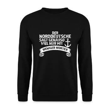 Platdeutsch Norddeutschen Möwe Geschenk - Unisex Pullover - Schwarz - Vorne - Alina (178cm) & Michal (187cm)