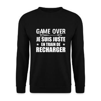 Game Over ? Je Suis Juste En Train De Recharger - Sweat-shirt Unisexe - noir - Devant - Alina (178cm) & Michal (187cm)