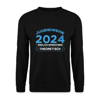 Jugendweihe 2024 Jugend Konfirmation Geschenk - Unisex Pullover - Schwarz - Vorne - Alina (178cm) & Michal (187cm)
