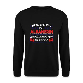 Albanerin Ehefrau Ehemann Geschenk - Unisex Pullover - Schwarz - Vorne - Alina (178cm) & Michal (187cm)