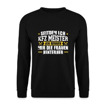 KFZ Meister Beruf KFZ Mechaniker Geschenk - Unisex Pullover - Schwarz - Vorne - Alina (178cm) & Michal (187cm)