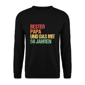 Papa 50 Jahre Papa mit 50 Jahren Geschenk - Unisex Pullover - Schwarz - Vorne - Alina (178cm) & Michal (187cm)
