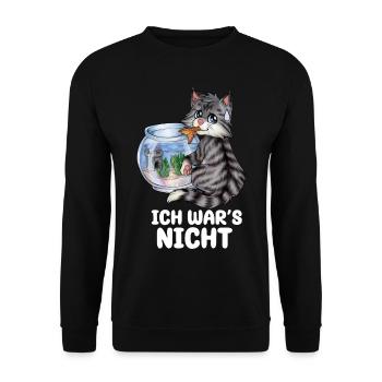 Ich war's nicht Niedliche Katze Fisch Geschenk - Unisex Pullover - Schwarz - Vorne - Alina (178cm) & Michal (187cm)