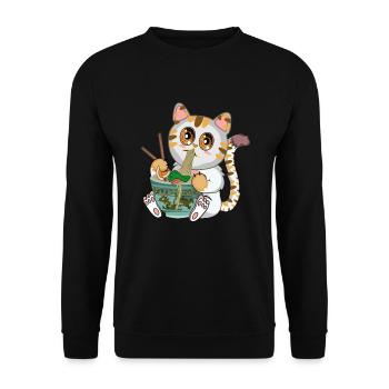 Süße Anime Japanische Katze, Manga Kawaii T-Shirt - Unisex Pullover - Schwarz - Vorne - Alina (178cm) & Michal (187cm)