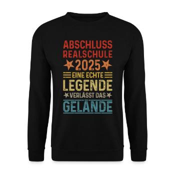 Abschluss Realschule 2025 Legende verlässt Gelände - Unisex Pullover - Schwarz - Vorne - Alina (178cm) & Michal (187cm)