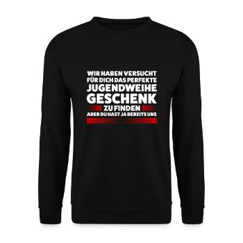 Jugendweihe Jugend Konfirmation Geschenk - Unisex Pullover - Schwarz - Vorne - Alina (178cm) & Michal (187cm)