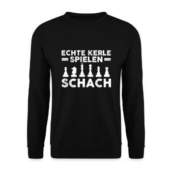 Schach Spieler Schachbrett Geschenk - Unisex Pullover - Schwarz - Vorne - Alina (178cm) & Michal (187cm)