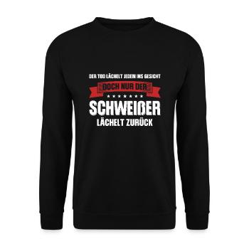 Schweißer Beruf Metallbauer Geschenk - Unisex Pullover - Schwarz - Vorne - Alina (178cm) & Michal (187cm)