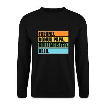 Grillmeister Bonus Papa Grill Meister Geschenk - Unisex Pullover - Schwarz - Vorne - Alina (178cm) & Michal (187cm)