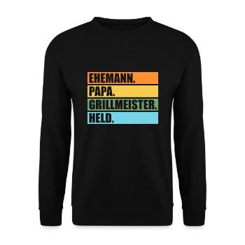 Grillmeister Papa Grillmeister Papa Geschenk - Unisex Pullover - Schwarz - Vorne - Alina (178cm) & Michal (187cm)